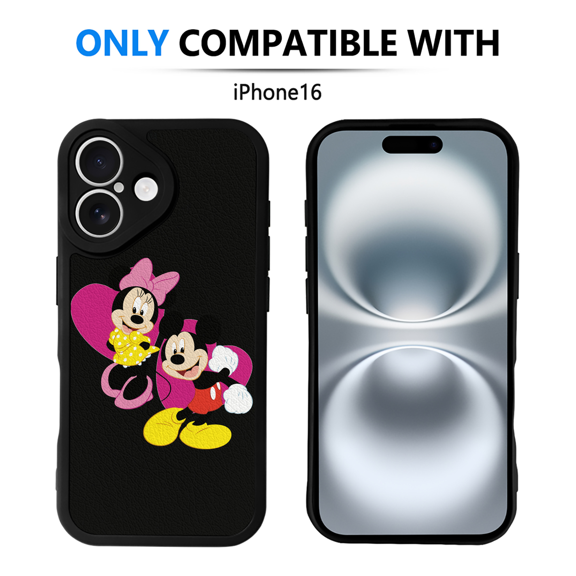 （画像用） ミッキーマウス Mickey Mouse 【iPhone 16シリーズ対応】シリコンスマホケース（レザー調） 材質：シリコン